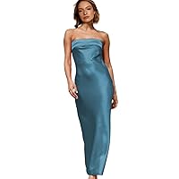 Women's Strapless Bodycon Ruched Dresses Low Back Hollow Out Elegant Strapless Long Dresses