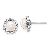 14k White Gold 7 8mm Button White Fwc Pearl and .28ct Diamond Post Earrings Measures 9x9mm Wide Jewelry for Women
