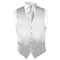 Biagio Men's SILK Dress Vest & NeckTie Solid SILVER GREY Color Neck Tie Set