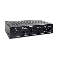 Pyle Compact Mini Home Power Amplifier - 100W Smart Indoor Audio Stereo Receiver w/ RCA, 3 Microphone IN, AUX, 25/70V Outputs, LED, Input Selector, For PA, Amplified Speaker Sound System PCM60A Black