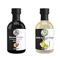 M.G. PAPPAS Balsamic Vinegar from Italy Barrel-Aged IGP plus White Aceto Balsamico Sweet Gourmet Italian Pure No Preservatives Set (2 x 8.5 Fl Oz)