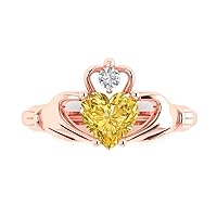Clara Pucci 1.55 ct Heart Cut Irish Celtic Claddagh Solitaire Natural Citrine Engagement Promise Anniversary Bridal Ring 14k Rose Gold