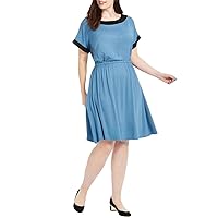 Plus Size Short Sleeve Fit and Flare Dress Women Color Block Elastic Waist Casual A-Line Dress