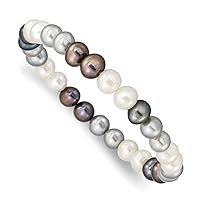 6 7mm Black Silver White Freshwater Cultured Pearl Stretch Bracelet Jewelry for Women