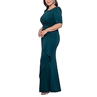 XSCAPE Womens Green Zippered Pouf Sleeve Round Neck Full-Length Evening Gown Dress Plus 14W