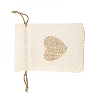 30pcs 10x14cm Heart Burlap Bags, Small Drawstring Linen Gift Pouch for Wedding, Party, Christmas, Thanksgiving and Valentine's -White-Beige