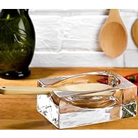 NUDE Cruet Glass Spoon Rest, Lead-Free, Crystal, Kitchen Utensil Cooking Holder, Decor and Accessories for Kitchen (Clear)