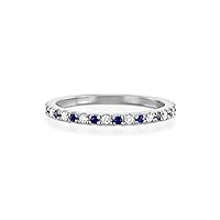 10K/14K/18K Gold Sapphire and Diamond Wedding Bands for Women Real Diamond and Simulated Sapphire Half Eternity Band Ring Jewelry Gift for Her