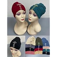 African Turban Hat Headtie for Party Auto Headscarf Muslim Hijab Turban Caps Ready to Wear 12pcs/Pack