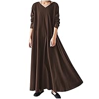 Women Long Sleeve Dresses Loose Fit Plus Size Dresses for Women Vneck Muslim Maxi Long Summer Fall Dresses 2024