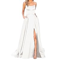 Women's Strap High Rise Sexy Dress Spring Solid Cocktail Dresses Maxi Long Spaghetti Strap Loose Split Satin