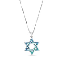 My Daily Styles 925 Sterling Silver Womens Jewish Star of David Blue Simulated Opal Turquoise-Tone Pendant Necklace