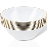 Blue Sky Organic Disposable White Bowls With Gold Rim - 6 Oz | 10 Count - Stylish Dinnerware for Parties & Events