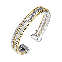UNY JEWEL Jewelry Double Line Cross Over Twisted Cable Wire Bracelet Vintage Fashion Antique design Elegant Unique Retro Cuff Bangle Bracelet (Double Line)