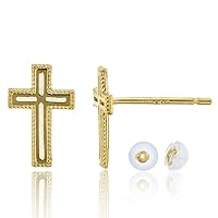 14K Yellow Solid Gold Polished Cross Stud Earrings With Push-backs | Cross Stud Earrings | Solid Gold Stud Earrings for Women and Girls