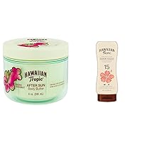 Hawaiian Tropic After Sun Body Butter with Coconut Oil 8oz & Sheer Touch Ultra Radiance Sunscreen SPF 15 8oz Bundle