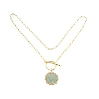 Guntaas Gems Green Strawberry Quartz Paperclip Link Chain Pendant Brass Gold Plated Toggle Clasp Necklace