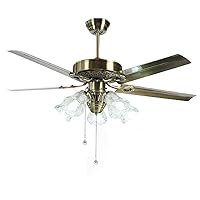 Ceiling Fans with Lamps,European Iron Fan Light Living Room Dining Room Home with Light Fan, Pull Wire Control
