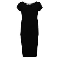 Girls Bodycon Plain Short Sleeve Long Length Dresses - Midi Dress Black 13