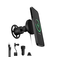 mophie Qi2 snap+ Magnetic Wireless Charging Vent Mount - Fast 15W Qi-Enabled Charger for iPhone 15/14/13/12, Universal Car Compatibility, 30W Car Charger Adapter Included, USB-C, Black