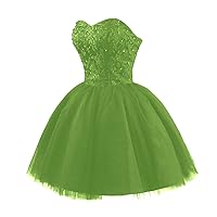 Sage Prom Dresses Strapless Short Lace Tulle Puffy A-Line Cocktail Quinceanera Dresses for Juniors Homecoming Dresses