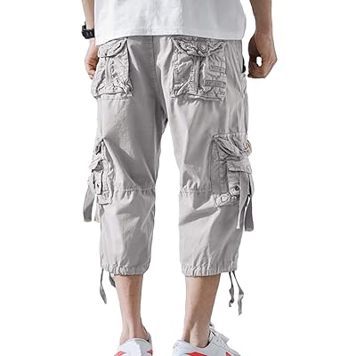 Buy AOYOGMen's Cargo Shorts 3/4 Relaxed Fit Below Knee Capri Cargo