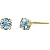 Peora Solid 14K Gold 4mm Round Aquamarine Solitaire Stud Earrings for Women, Hypoallergenic 0.50 Carat total AAA Grade, March Birthstone, Friction Backs