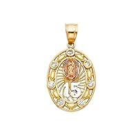 14ct Yellow Gold White Gold and Rose Gold CZ Cubic Zirconia Simulated Diamond 15 Years Pendant Necklace 15x25mm Jewelry for Women