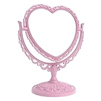 Makeup Mirror Heart Shaped Rotatable Double Sided Desktop Cosmetic Vanity Mirror(Pink)
