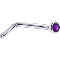 Body Candy Solid 14k White Gold 2mm Genuine Amethyst L Shaped Nose Stud Ring 18 Gauge 1/4