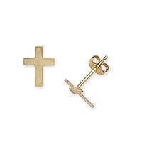 JewelryWeb 14K Yellow Gold Cross Earrings - Flat Faith Stud Earrings - Cross Earrings for Women and Girls - Catholic Jewelry - Religious Earrings