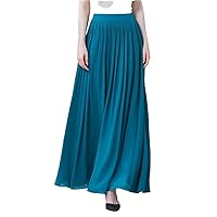 Woman Silk Blue Three-Dimensional Fold Invisible Side Pull A-Line Half-Length Skirts Ankle-Length