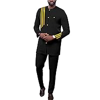 African Clothing for Men Embroidery Single Breasted Full Sleeve Jacket and Pants 2 Pieces Set African Suit
