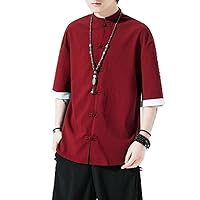 Men Chinese Style Shirt Loose Tops Solid Traditional Shirts Male Cotton Kimono