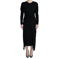 Dolce & Gabbana Black Sheath Midi Gown Wool Wrap Dress IT44 | L