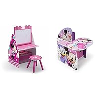 Delta Children Kids Easel and Play Station – Ideal for Arts & Crafts & Chair Desk with Storage Bin, Disney Minnie Mouse
