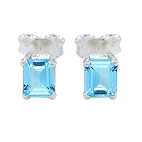 Good Gemstones Sky Blue Blue Topaz 925 Silver Stud Earring - jewellery gift for anniversary