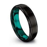 Tungsten Carbide Wedding Band Ring 6mm for Men Women Green Red Blue Purple Black Copper Fuchsia Teal Interior with Step Bevel Edge Brushed Polished