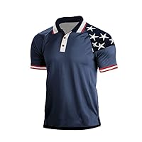 H HYFOL Short Sleeve Polo Shirts for Men Graphic Stretch Casual American Patriotic Raglan Golf Polos for Men