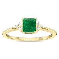 Women's Square Shaped Emerald and Diamond Half Moon Ring in 10K Yellow Gold