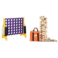 ECR4Kids Jumbo 4-to-Score, Giant Game, Purple/Gold & Jenga Official Giant JS6 - Extra Large Size Stacks to Over 4 feet, Premium Hardwood Blocks, Splinter Resistant, Precision-Crafted Known Brand Game