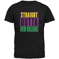 Old Glory Mardi Gras Straight Outta New Orleans Black Youth T-Shirt - Youth X-Large