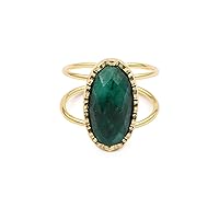 Oval Shape Green Aventurine Handmade Adjustable Ring | Brass Gold Plated Statement Wholesale Jewelry | Double Band Gemstone Ring | 1383 3F