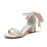 Block Heel Bridal Shoes Open Toe Pearl Wedding Heeled Sandal Women Chunky Heels Formal