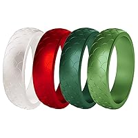 Women Silicone Wedding Band 4 Colors a Set Outdoor Sports Dome Top Fish Scale Surface Rubber Rings,US Size 4-10