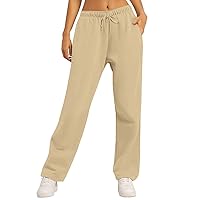 Solid Color Sweatpants Women's Spring High Waist Casual Pants Fleece Joggers Wide Leg Straight Pants