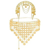 idealway Coins Belly Dance Hip Scarf Belt Body Chain Headband Set Dance Skirt Women Halloween Costume Accessory