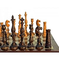The Chess Empire- Marshall Artistic Wood Chess Pieces Antique Boxwood Burnt & Walnut Gilded Boxwood 5.25