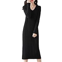 Women Clothing Wool Knitted Dresses Winter/Autumn V-Neck Long Style Female Jumpers