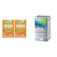 Iron Supplement Plus Vitamin C, 60 Count, 2 Pack Bundle with Mag-Ox 400 Magnesium Mineral Dietary Supplement Tablets, 60 Count
